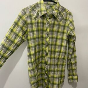 Rock 47 by wrangler cowgirl plaid western rodeo shirt with gems
